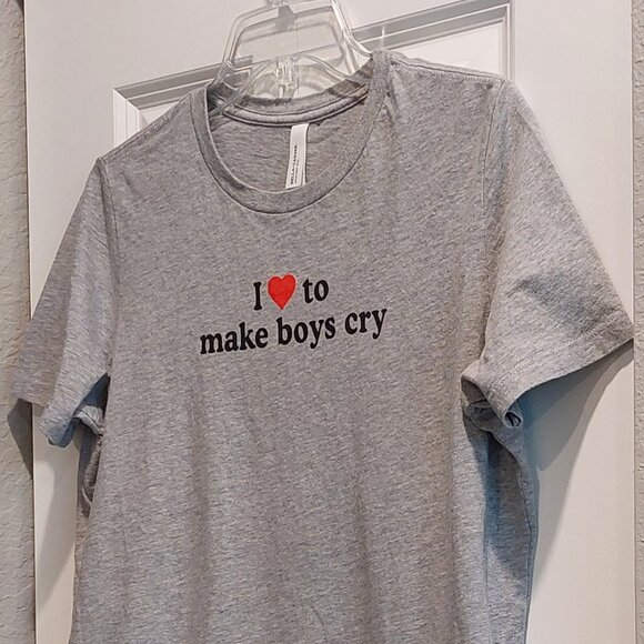 I Love to Make Boys Cry Short Sleeved Gray Women's T-Shirt Size L - Picture 2 of 8